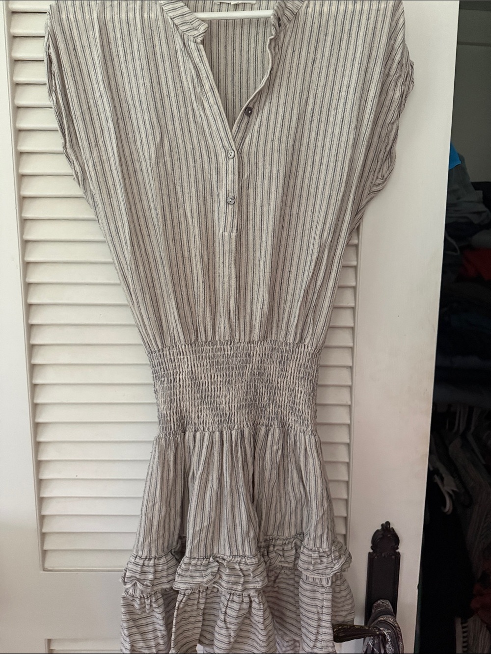 Heartloom Cream and Gray Striped Midi Dress